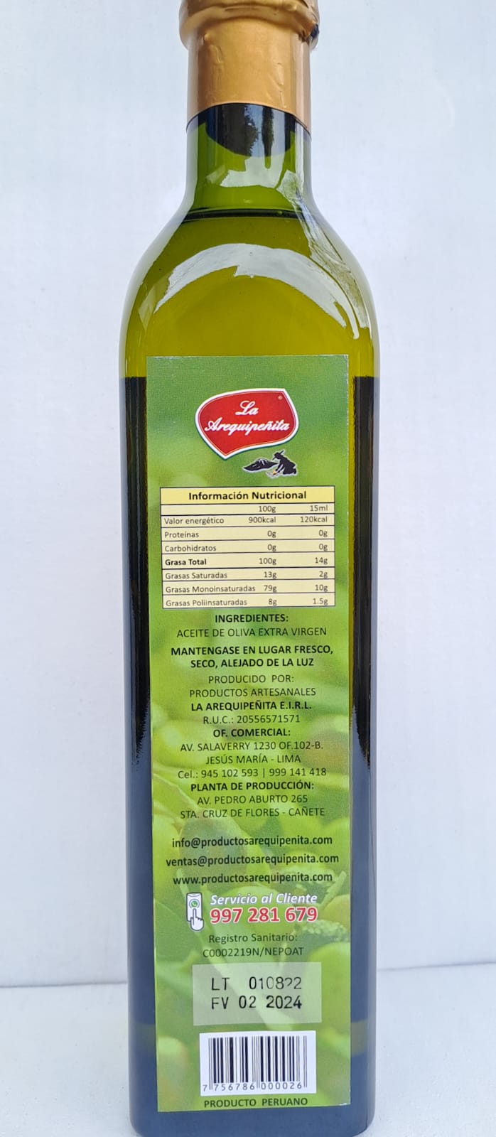 Aceite de Oliva 500 ML. La Arequipeñita. - Imagen 4